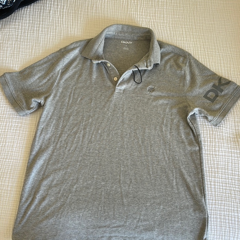 DKNY Men's Light Gray Polo Shirt with Subtle Logo